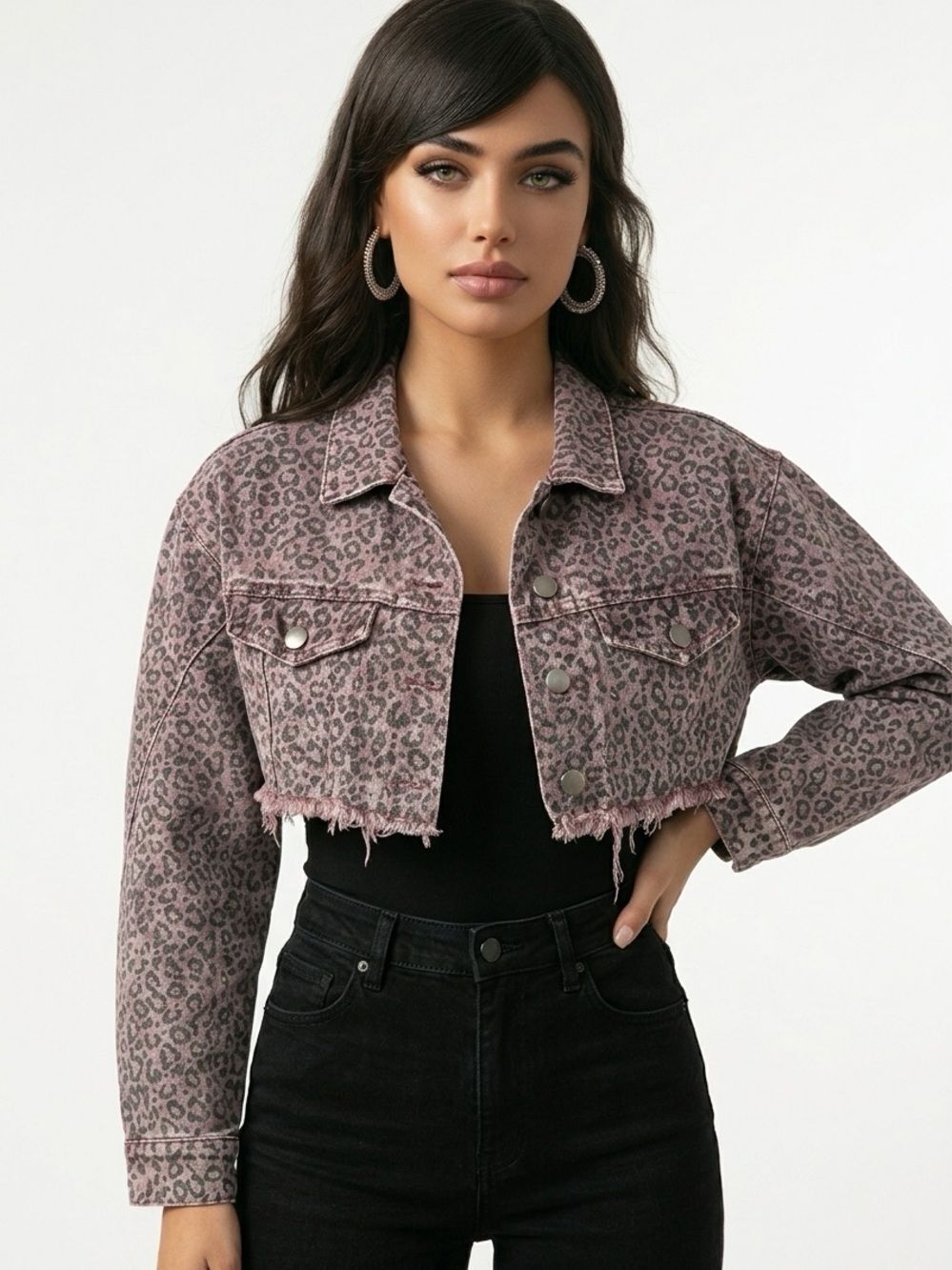 HYFVE | NEW Leopard Animal Print Super Cropped Denim Jean Jacket Women’s Size M